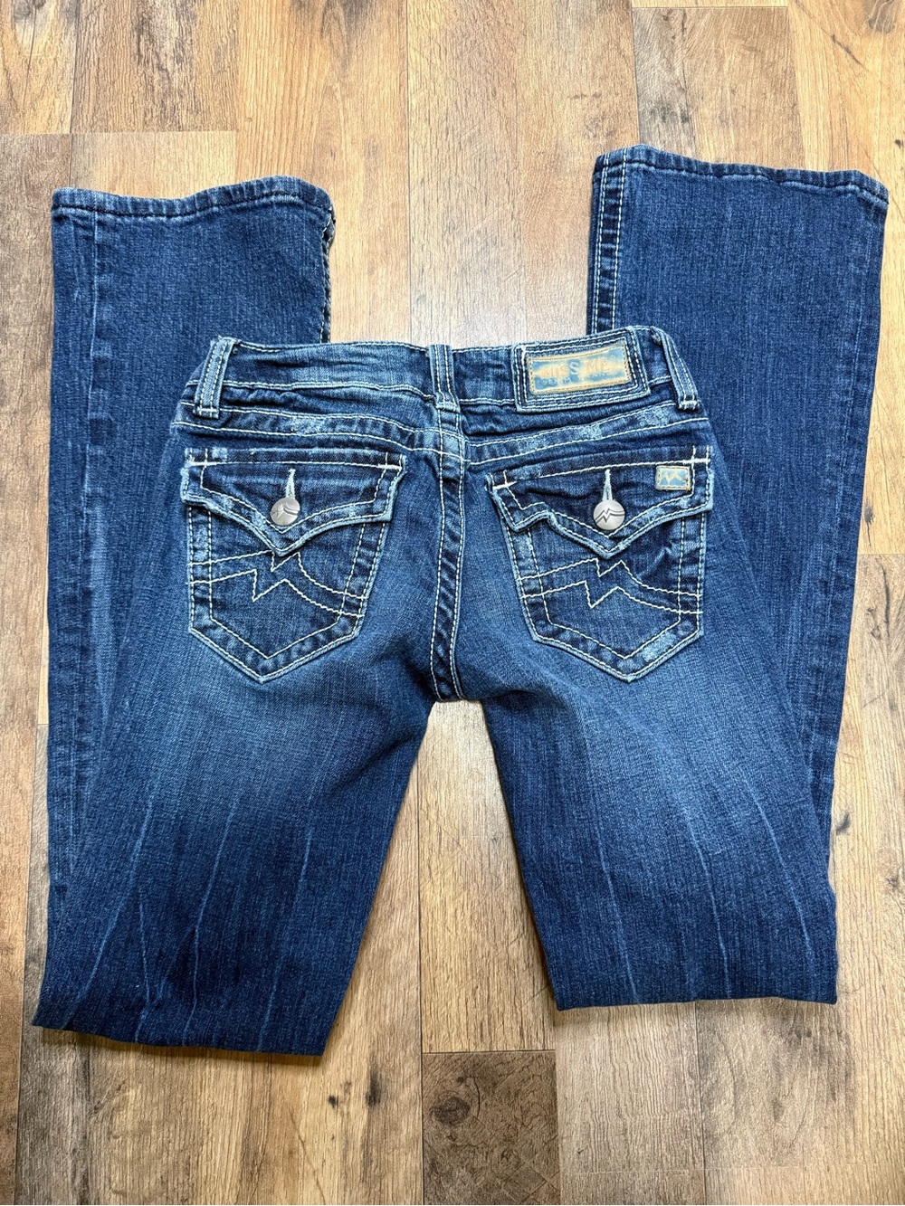 Miss Me Dark Blue Bootcut Jeans with Flap Back Pockets